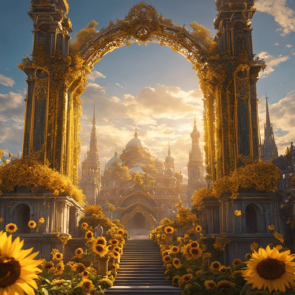 Sunflower City in Heaven: Golden Gates, Detailed Art