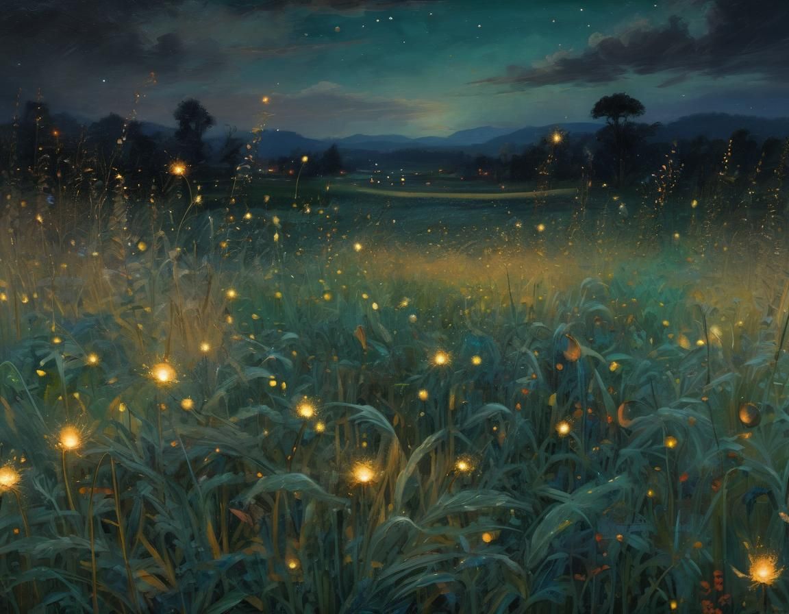 Fireflies Light Up Wheat Field: Studio Ghibli Style