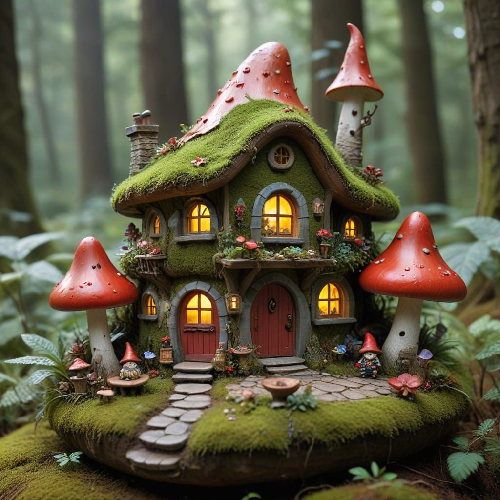 Enchanted Mushroom Village: A Fairy Tale Illustration