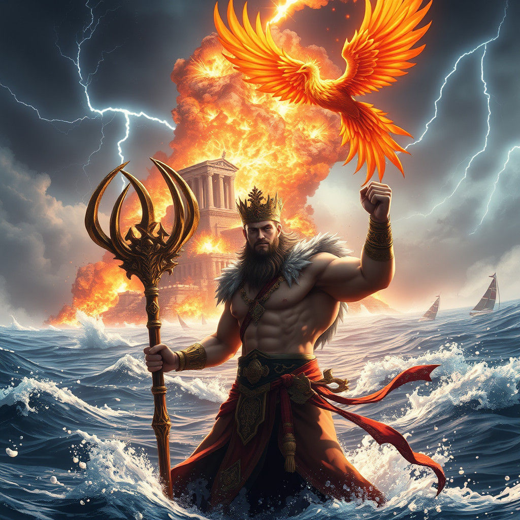 Epic Anime Scene: Man with Pitchfork Watching Island Explosi...