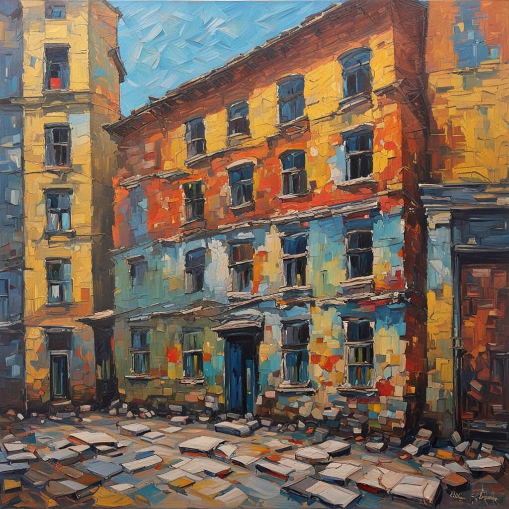 Abandoned City Building in Neo-Impressionist Style