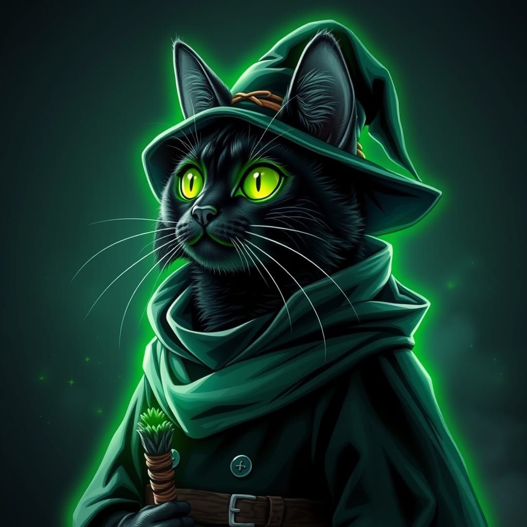 Mystical Feline Wizard in Neon Attire