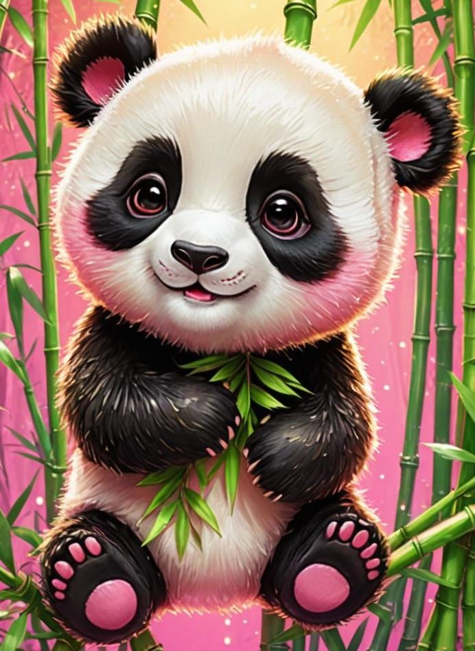 Cute Christmas Panda in Lush Bamboo Forest