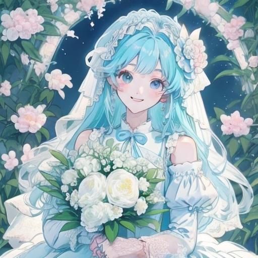 Anime Bride in Wedding Dress, Studio Trigger Style