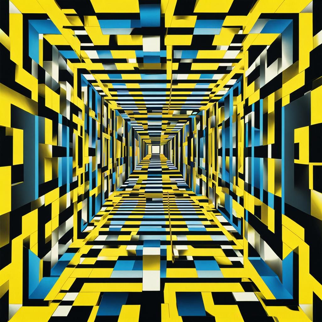 Op Art Four-Dimensional Box in Mirrored Reflections