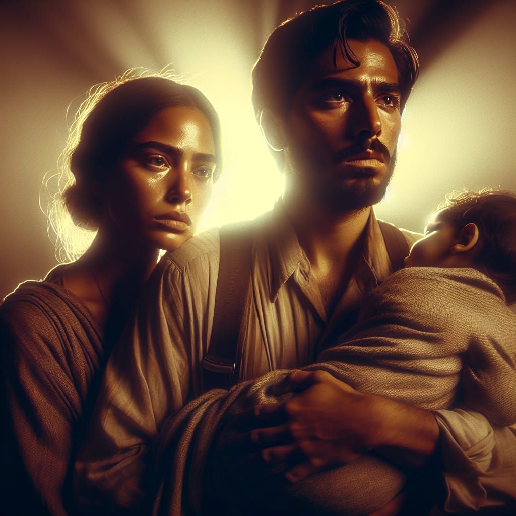 Cinematic Image of Parents Protecting Child