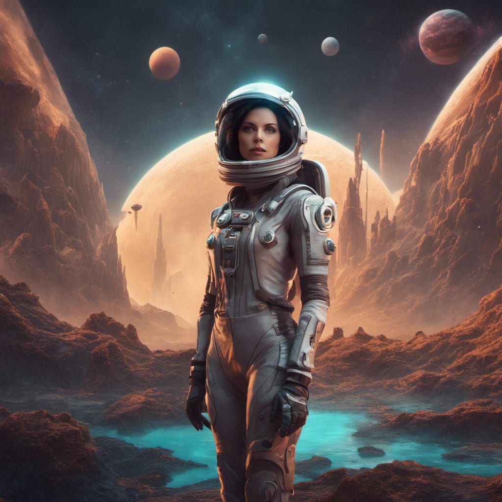 Brunette Space Explorer on Alien World