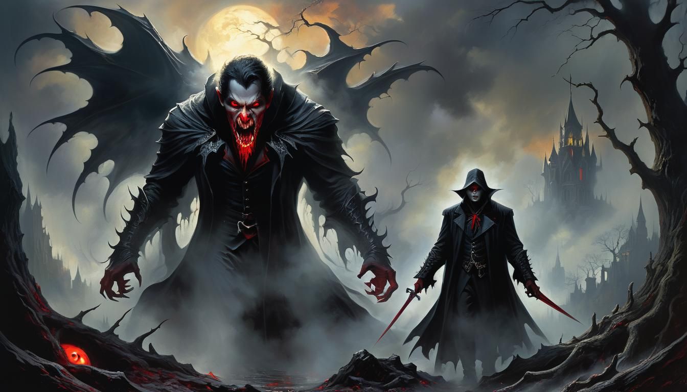 Terrifying Shadow Vampire in Ethereal Oil Painting Style