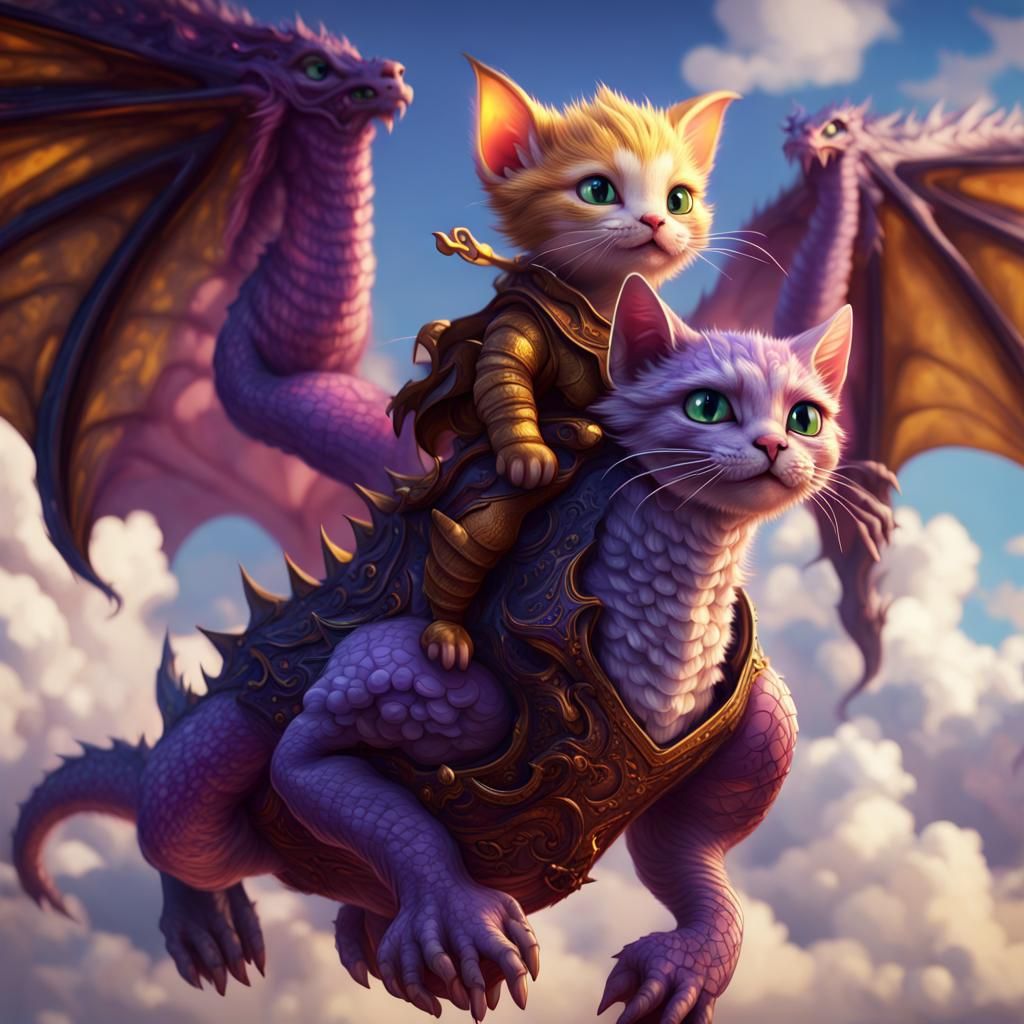 Kitten and Dragon Fantasy Art in 8K Resolution