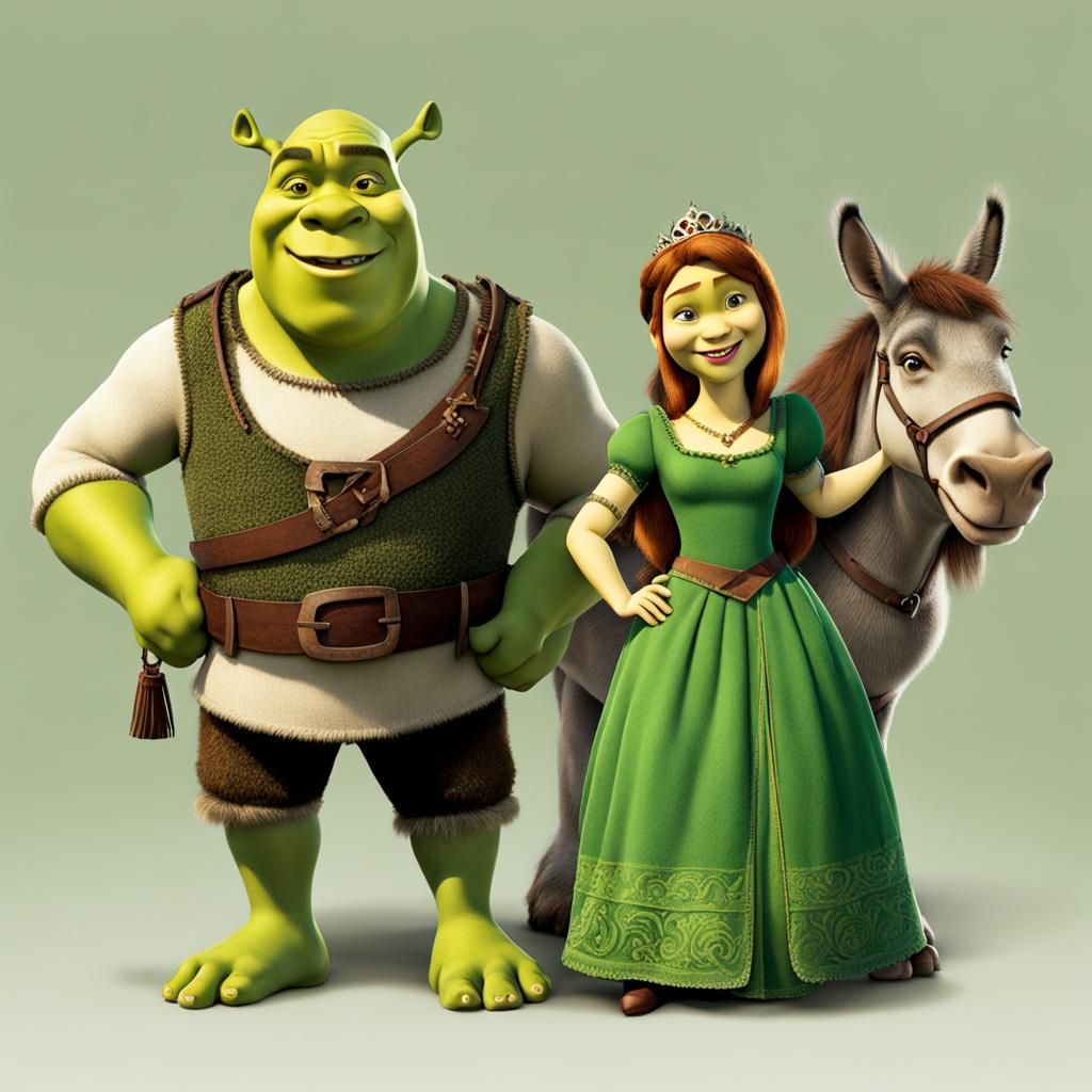 Princess Fiona, Shrek, and Donkey Cartoon