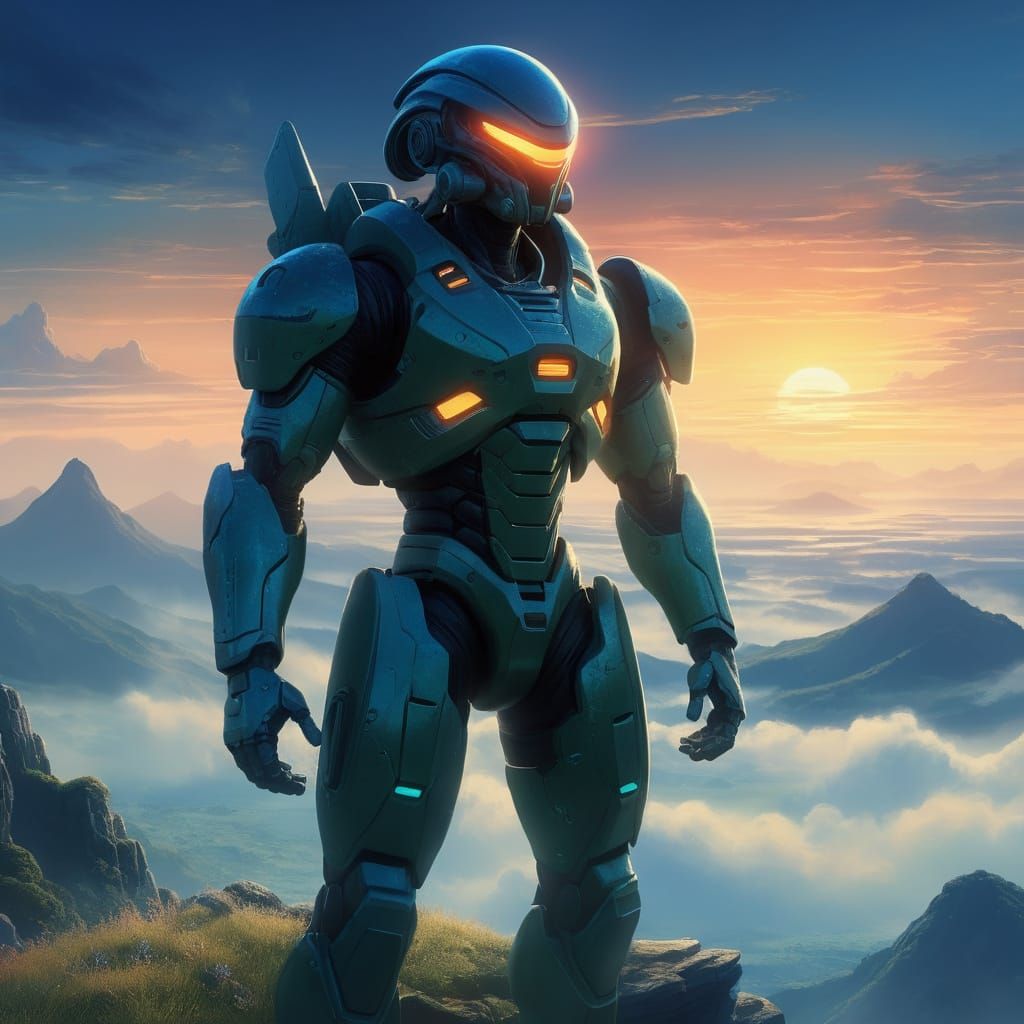 Heroic Alien Warrior in Vibrant, Futuristic Armor