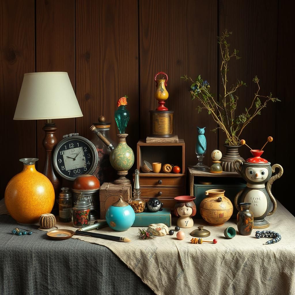 Whimsical Still Life of Vintage Objects and Curios