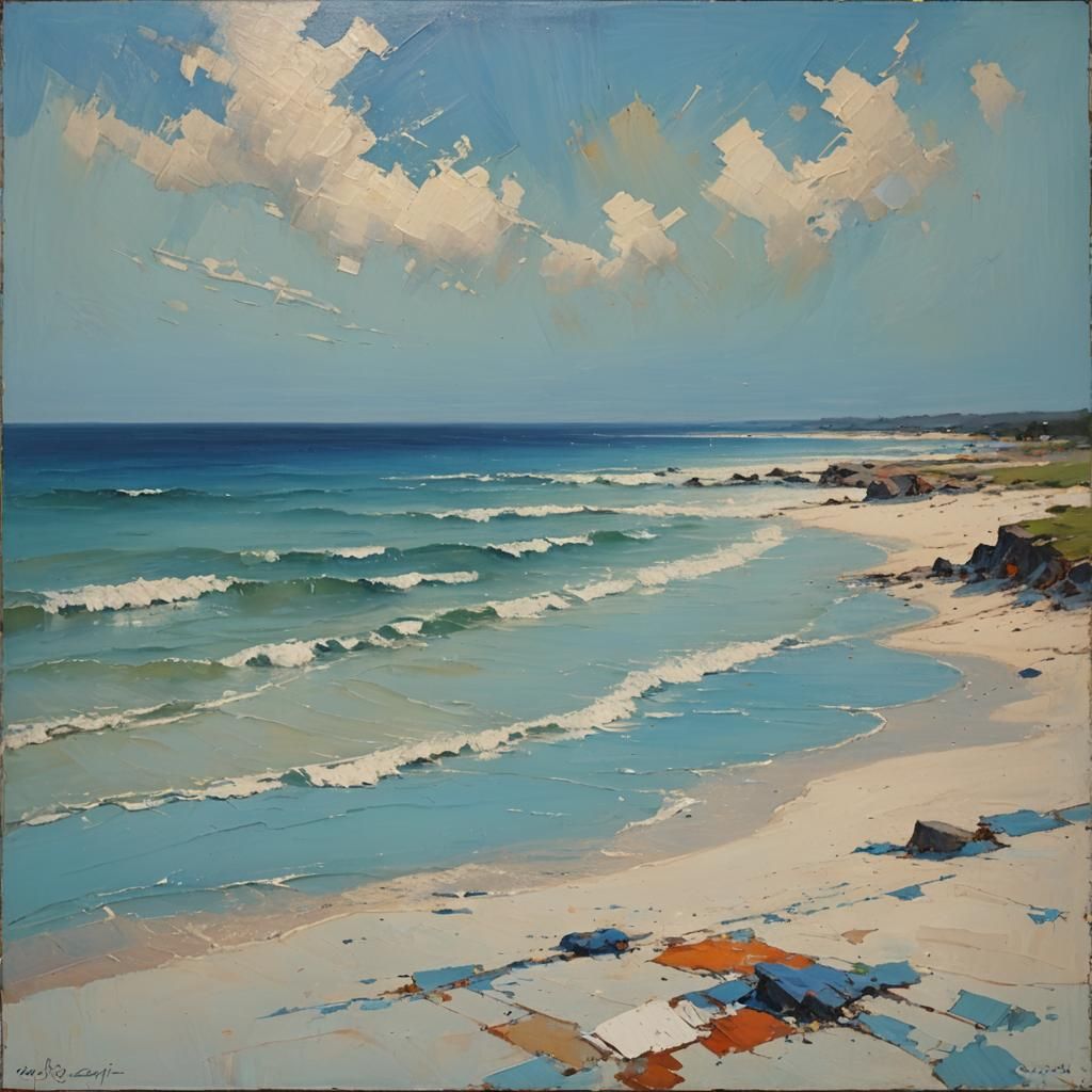 Blue Beach Modern Abstract Oil Painting
