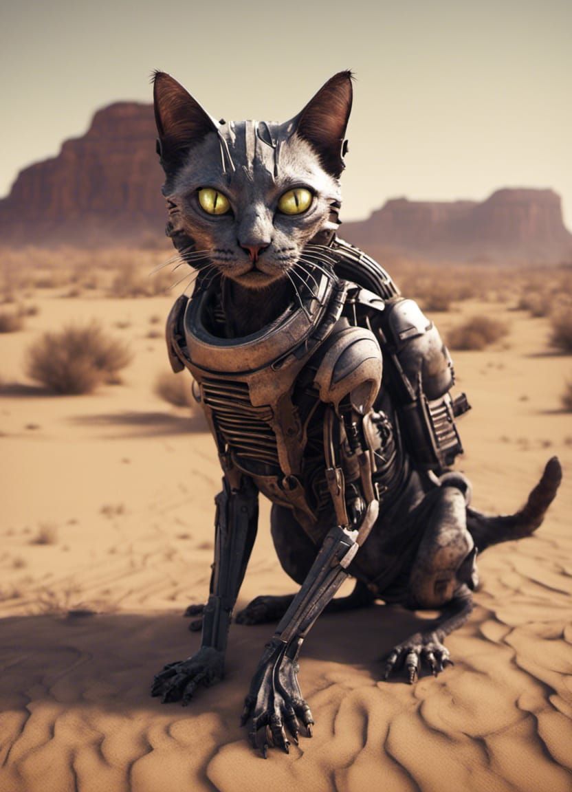 Post-Apocalyptic Cat Xenomorph in Desert