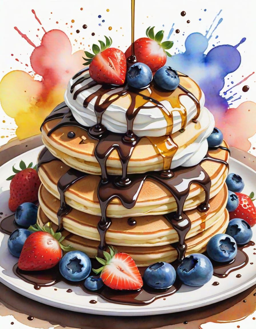 Colorful Rainbow Pancakes with Watercolor Art Style