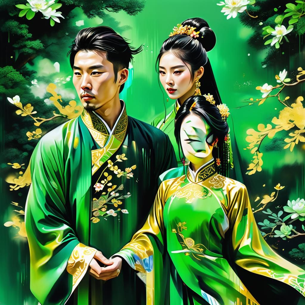 Chinese Couple in Hanfu: A Graffiti Art Portrait