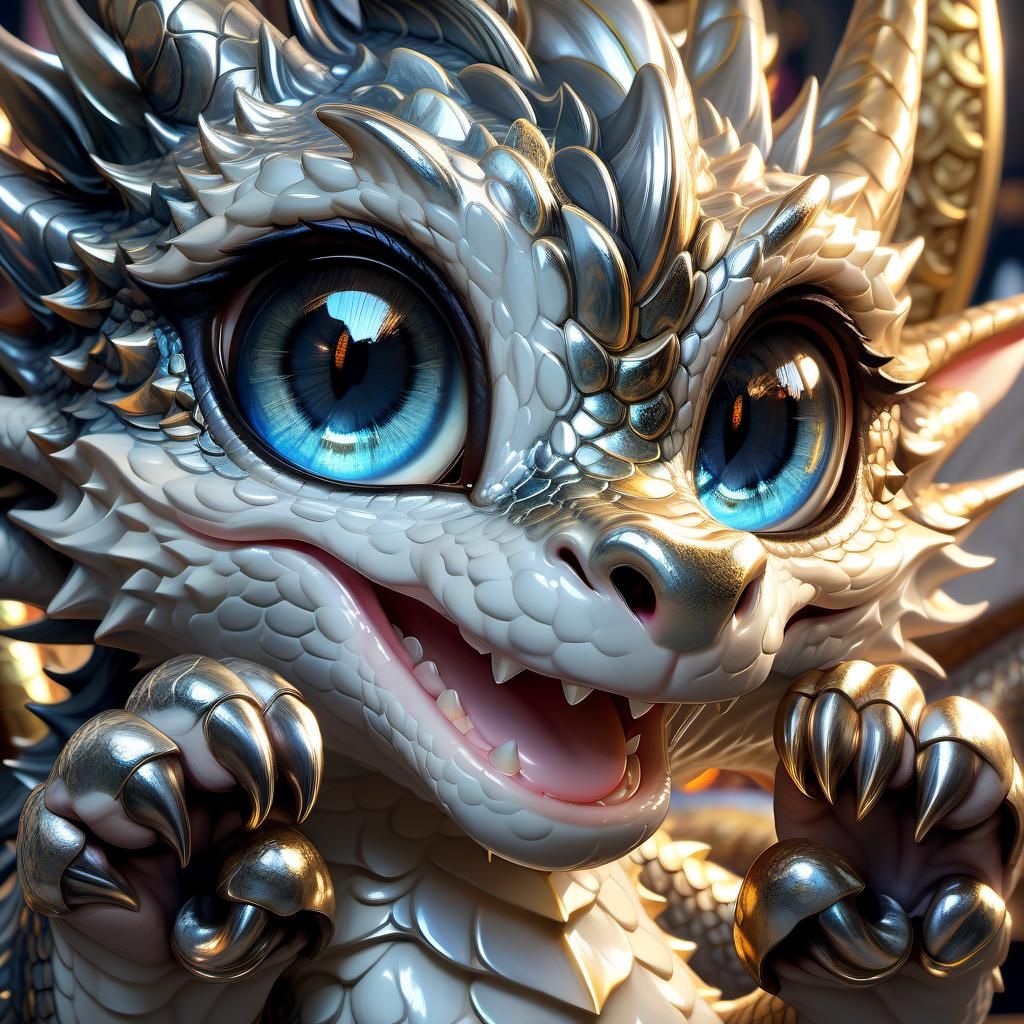 Adorable Metallic Dragon Portrait in Anime Style