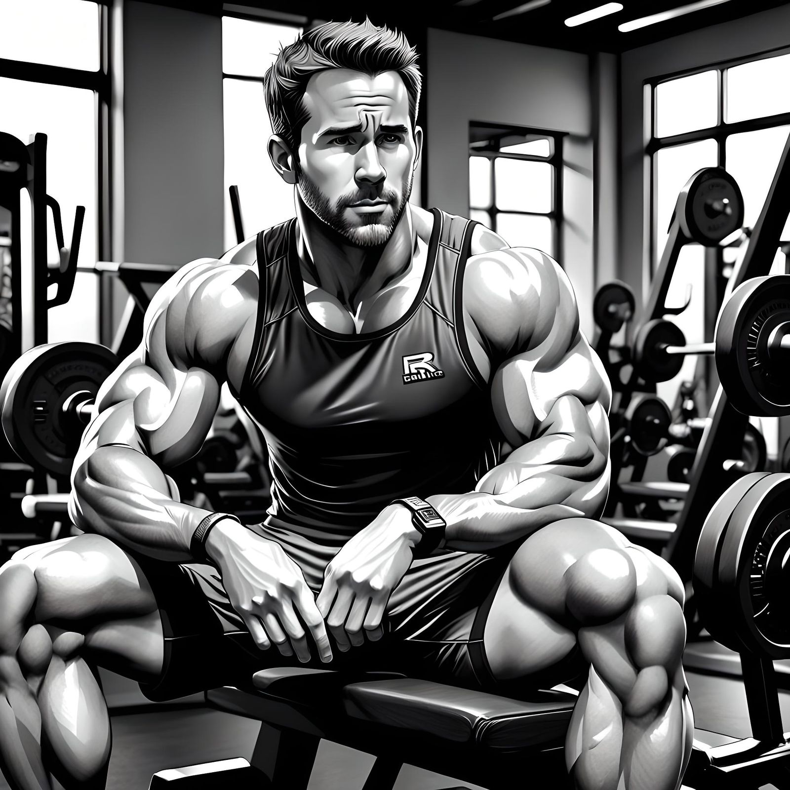 Detailed Graphite Pencil Art of Muscular Ryan Reynolds