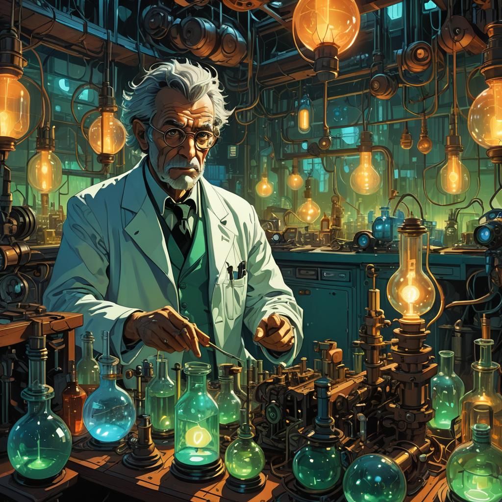 Mad Scientist's Fantasy Laboratory in Sci-Fi Style