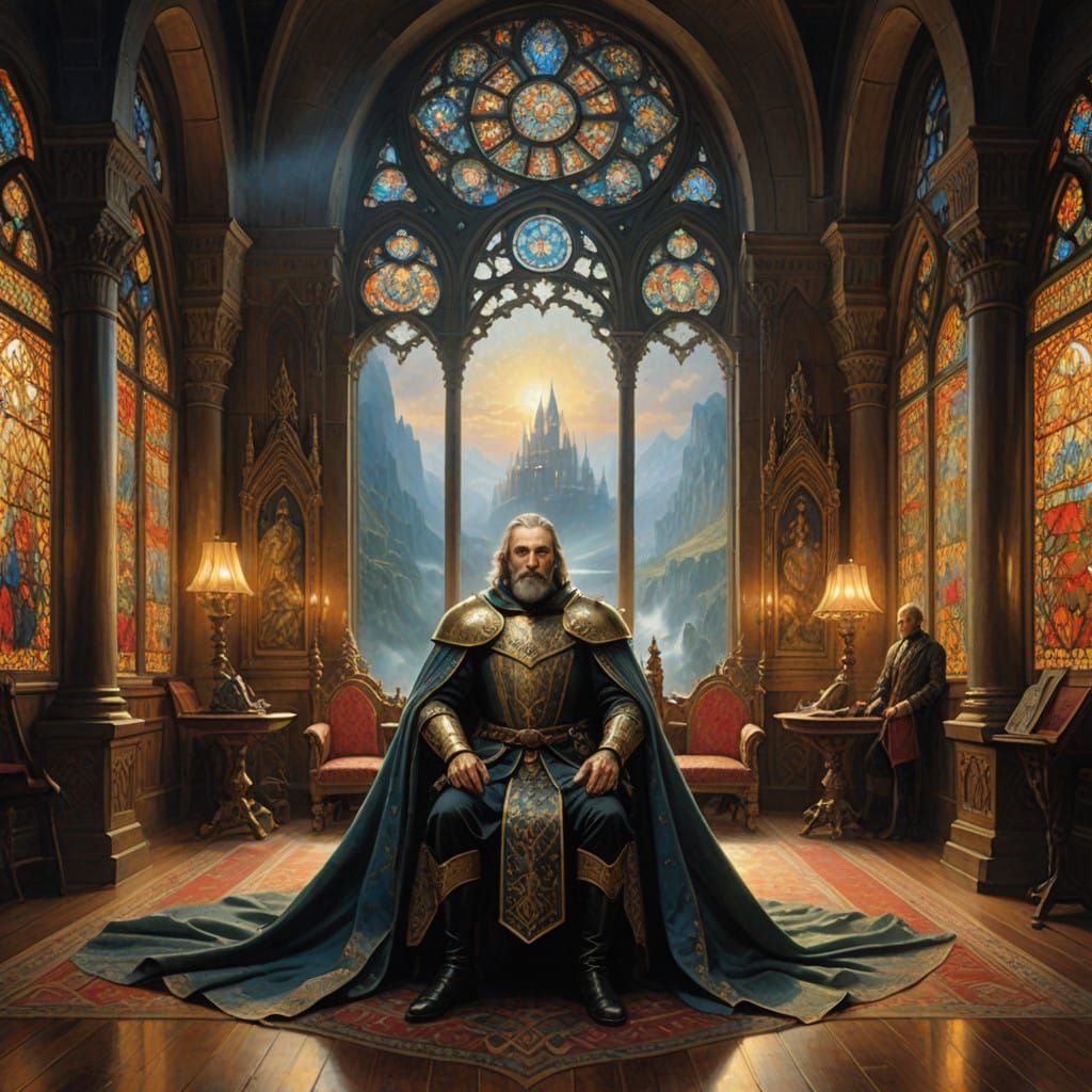 Regal King Arthur in Lush, Detailed Oil Painting Style