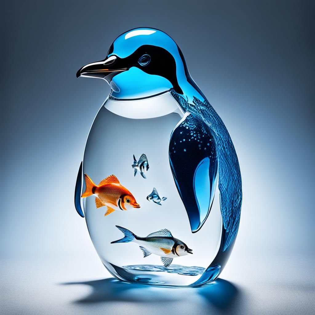 Glass Penguin with Fish Inside