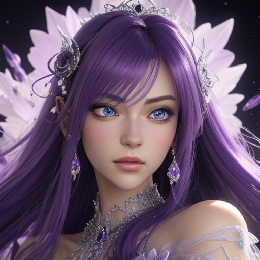 Anime Princess with Purple Hair and Amethyst Gown