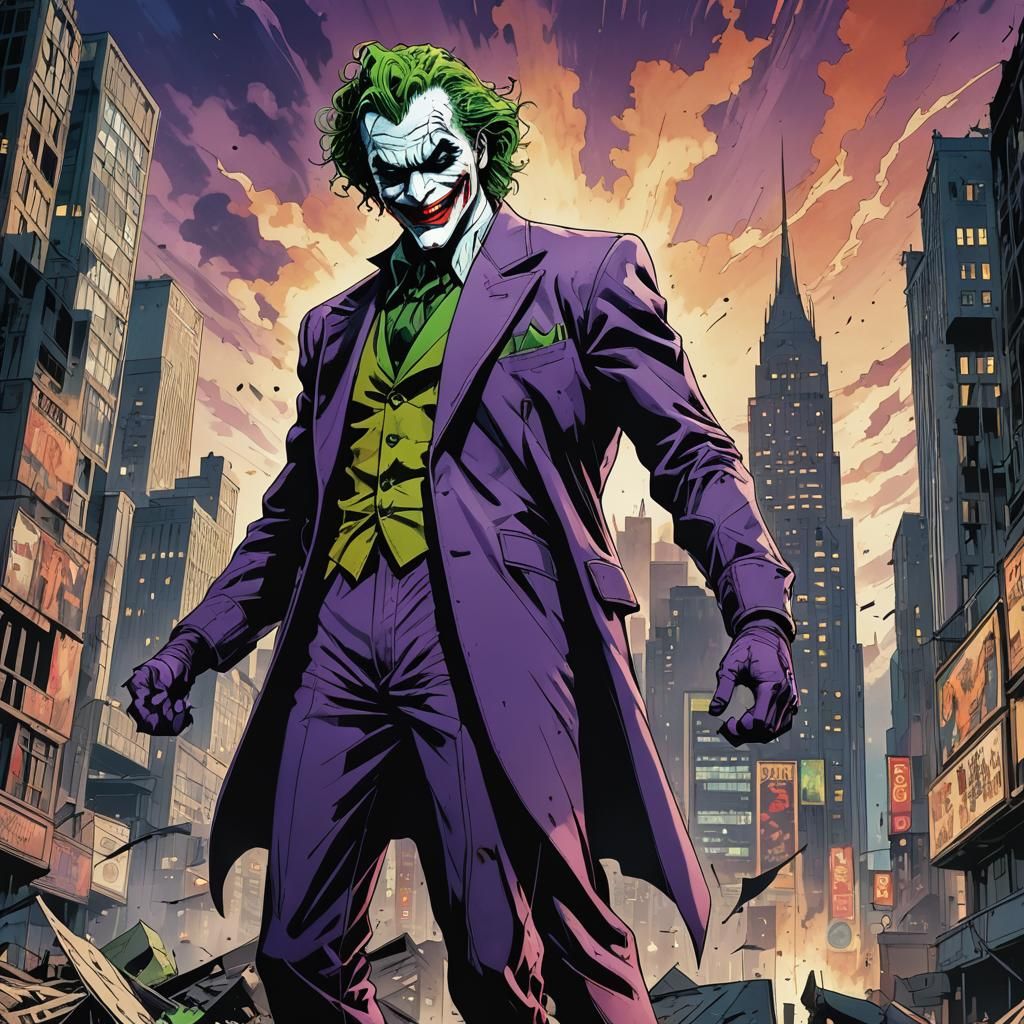 Joker Victorious Over Gotham in Anime Style