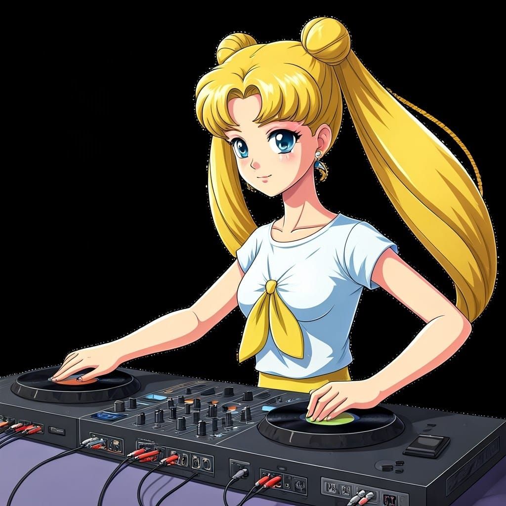 Usagi Tsukino in a Retro Vinyl DJ Scene
