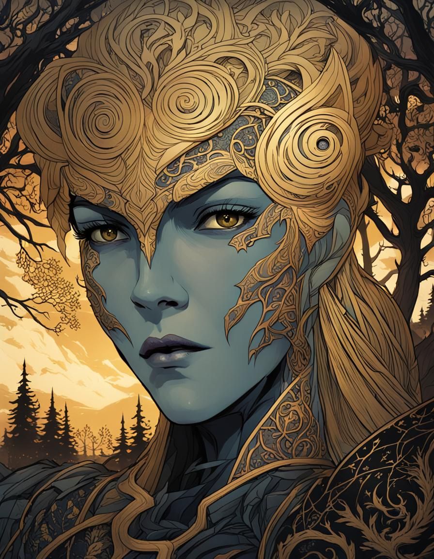 Widowmaker in Dark Fantasy Forest, Digital Art