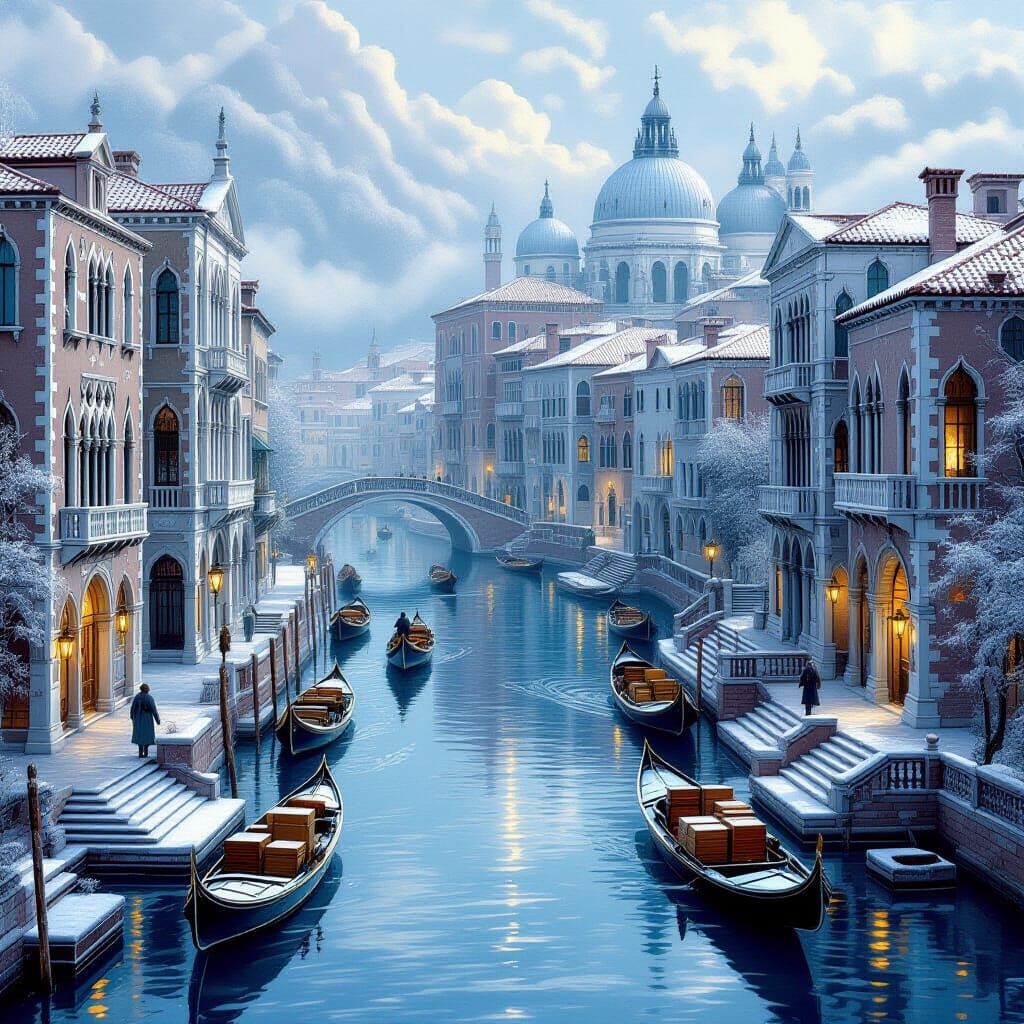 Winter City Inspired by Venice in Fantasy Style