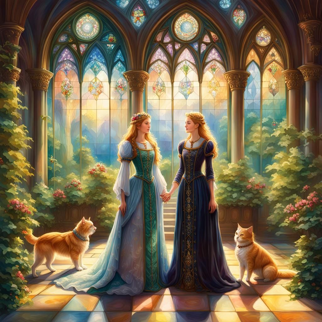 Gothic Goddesses in Forest Villa, Oil Painting
