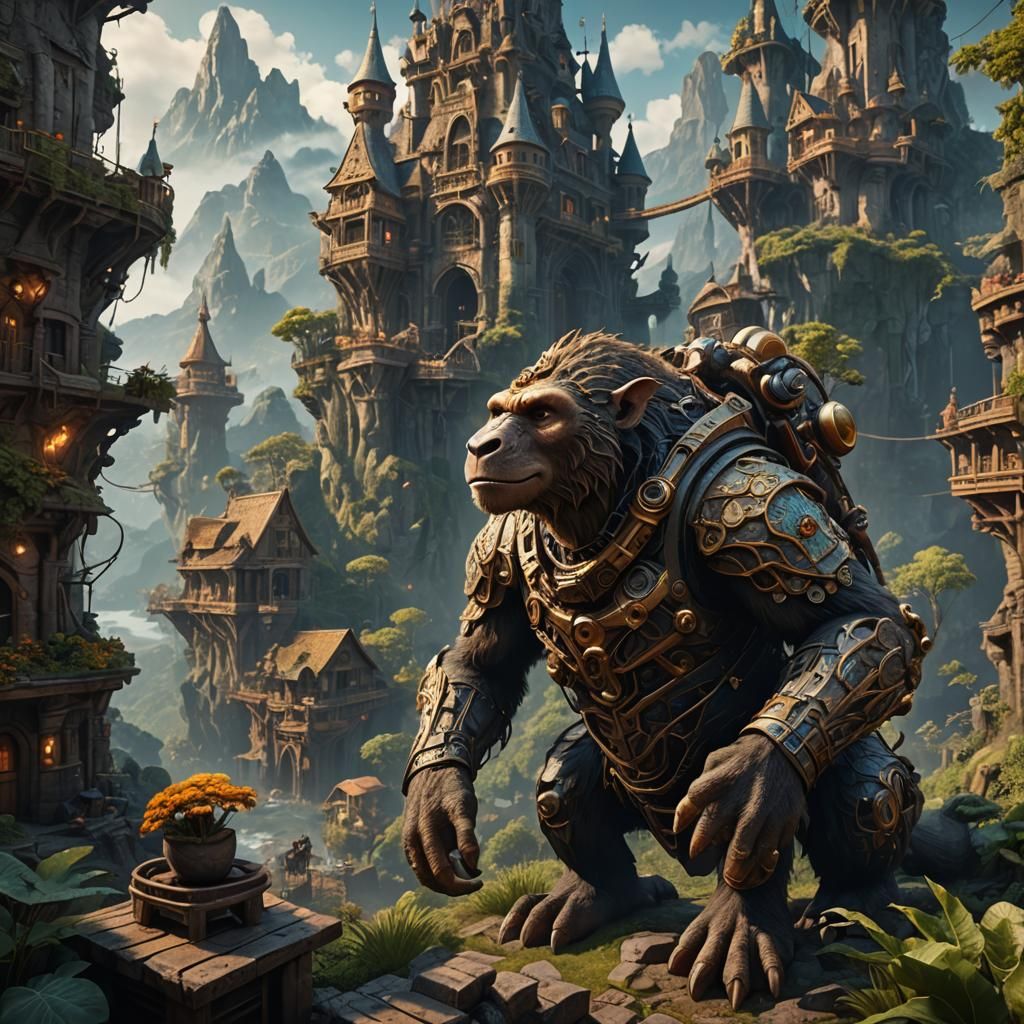Monkey Exploring Technology in Detailed Matte Painting