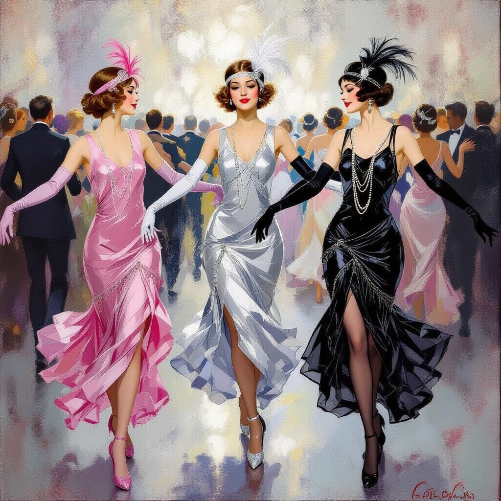 Elegant Flapper Girls Dancing in Art Deco Style