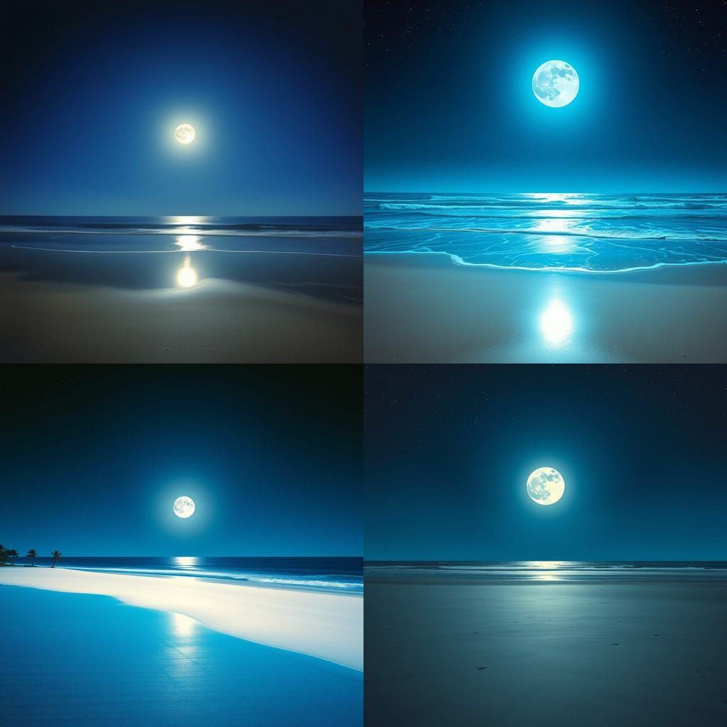 A Nighttime Beach Scene with Vibrant Blue Refractions and a ...