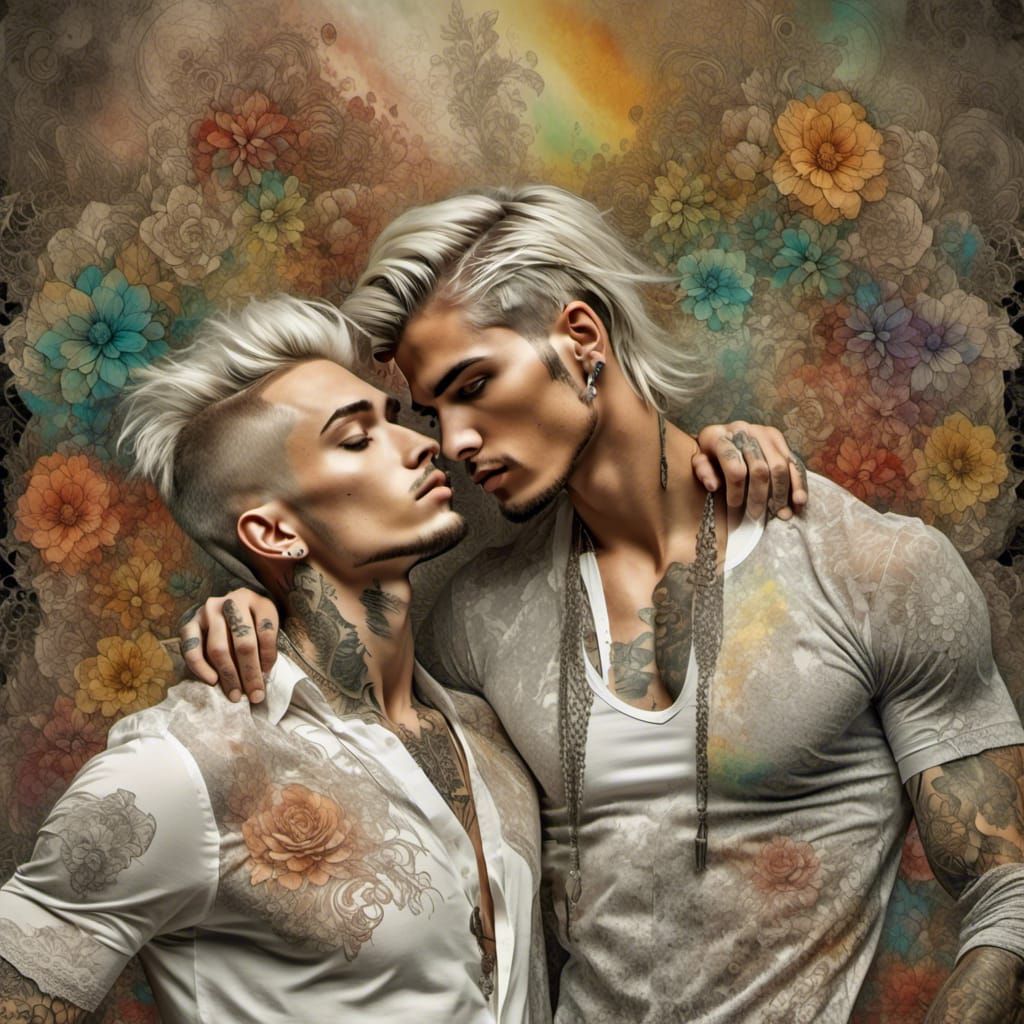 Rainbow Lace Flowers with Two Young Men