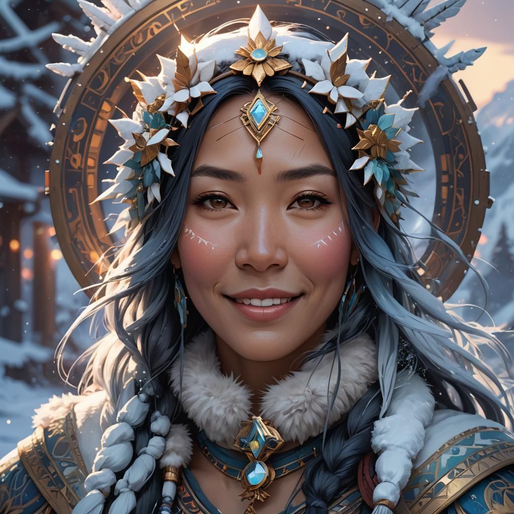Inuit Winter Goddess Portrait in Hyperdetailed Digital Art