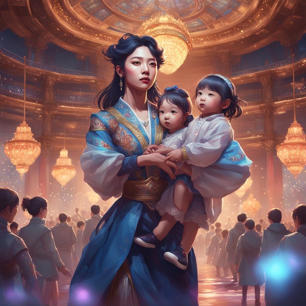 Kpop Star and Daughter, Hyperdetailed Portrait