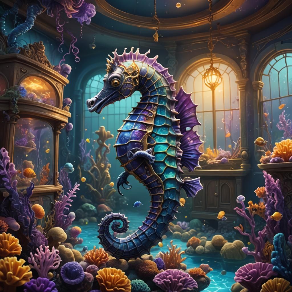 Spooky Seahorse Funhouse in Underwater Aquarium, Matte Paint...