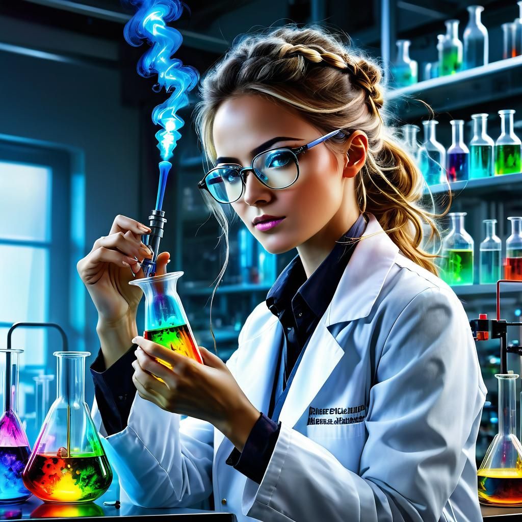 Anime-Style Portrait of a Beautiful Woman Scientist