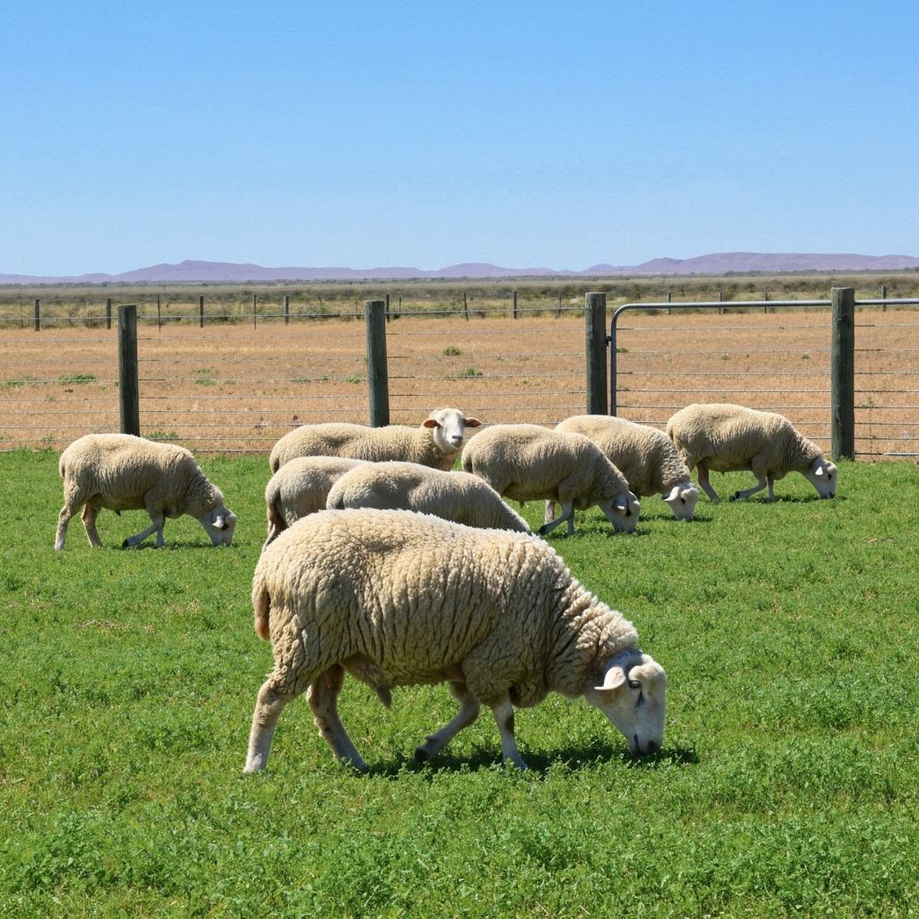 Merino Sheep Grazing in Alfalfa Pasture