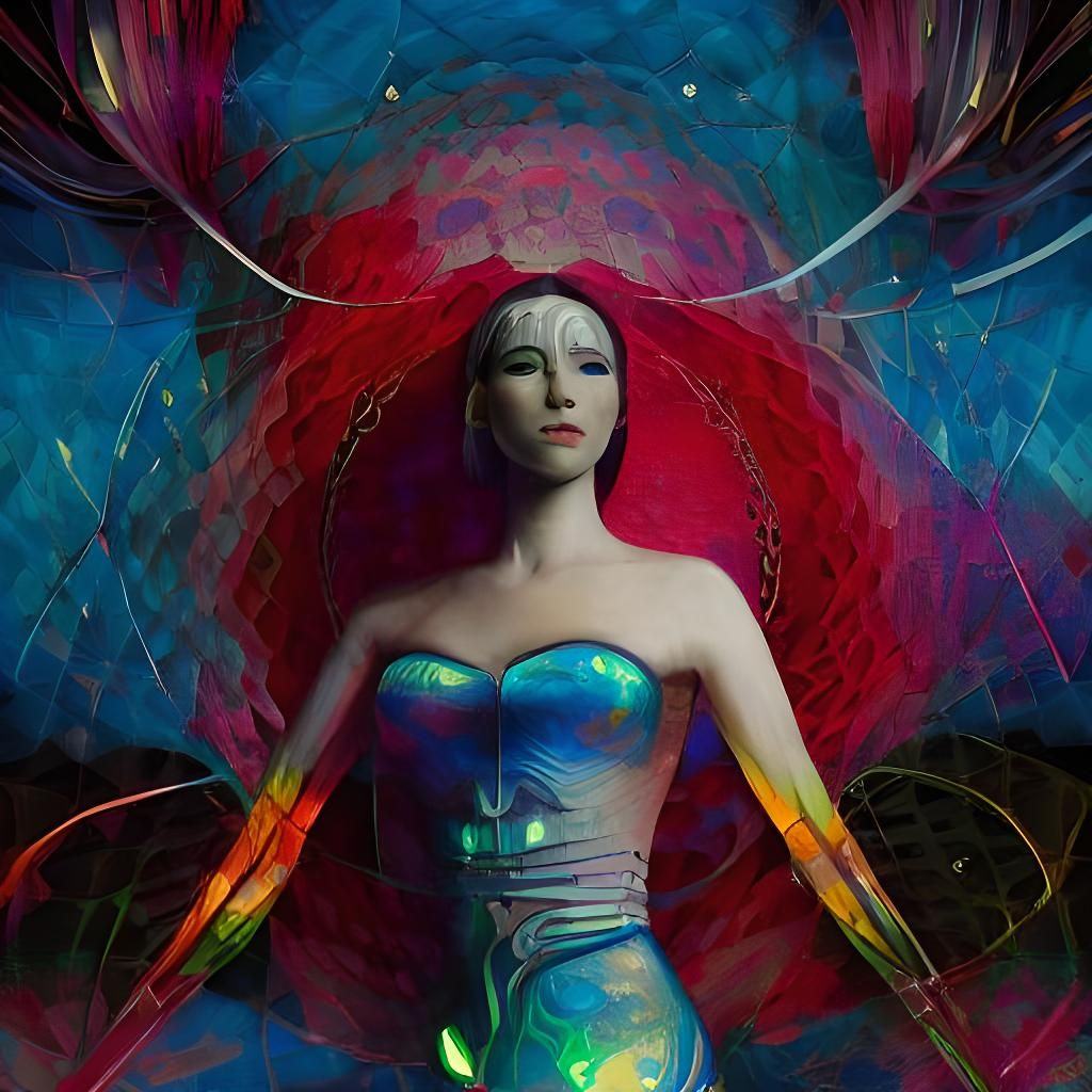 Woman on Beach with Holographic Effects