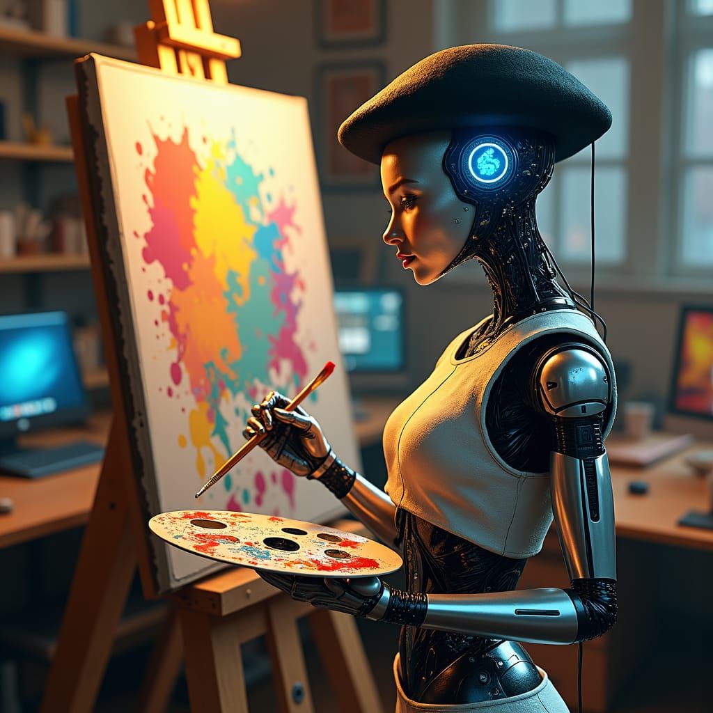 Android Artist in Retro-Futuristic Studio