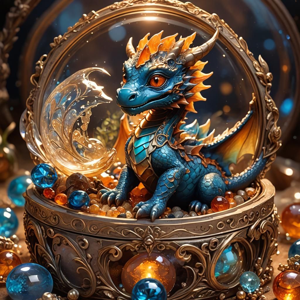 Earth Dragon Hatchling in Jeweled Box: Fantasy Art