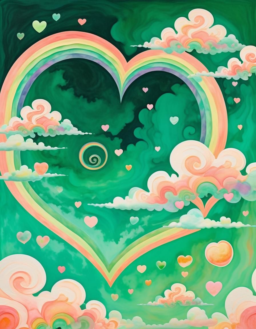 Psychedelic Hearts and Clouds in Ethereal Fantasy Art