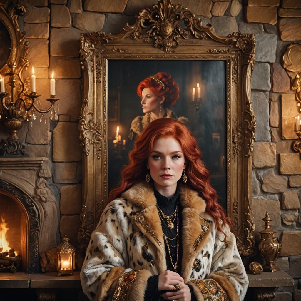 Baroque Noblewoman in Opulent Golden Fashion