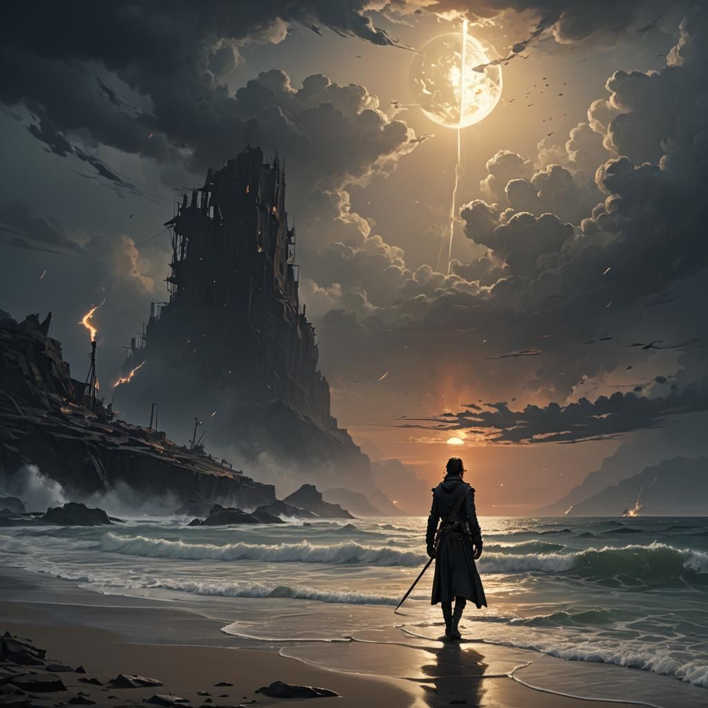 Dark Fantasy Waiting with Volumetric Lighting