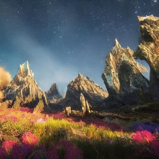 Glowing Crystal Sphere in Starry Landscape Concept Art