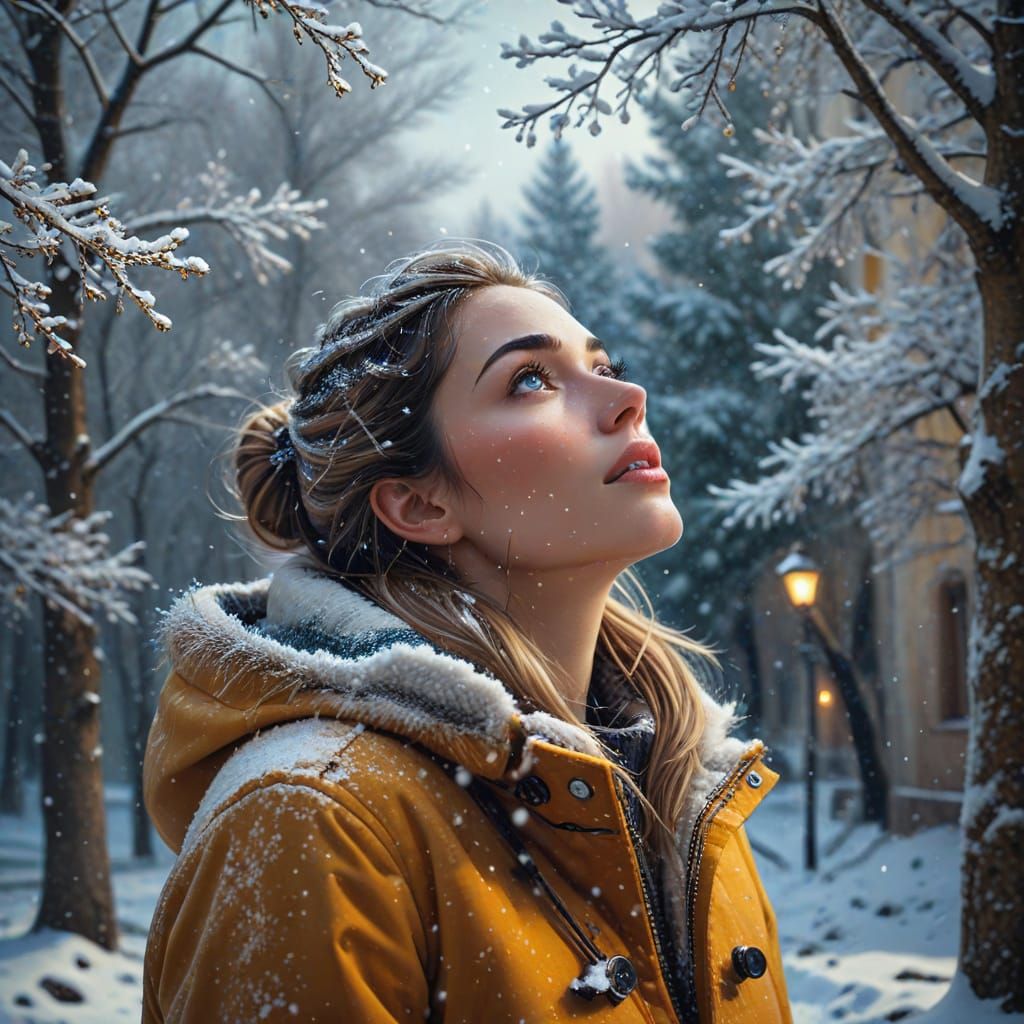 Woman in Snowy Italian Winter Wonderland