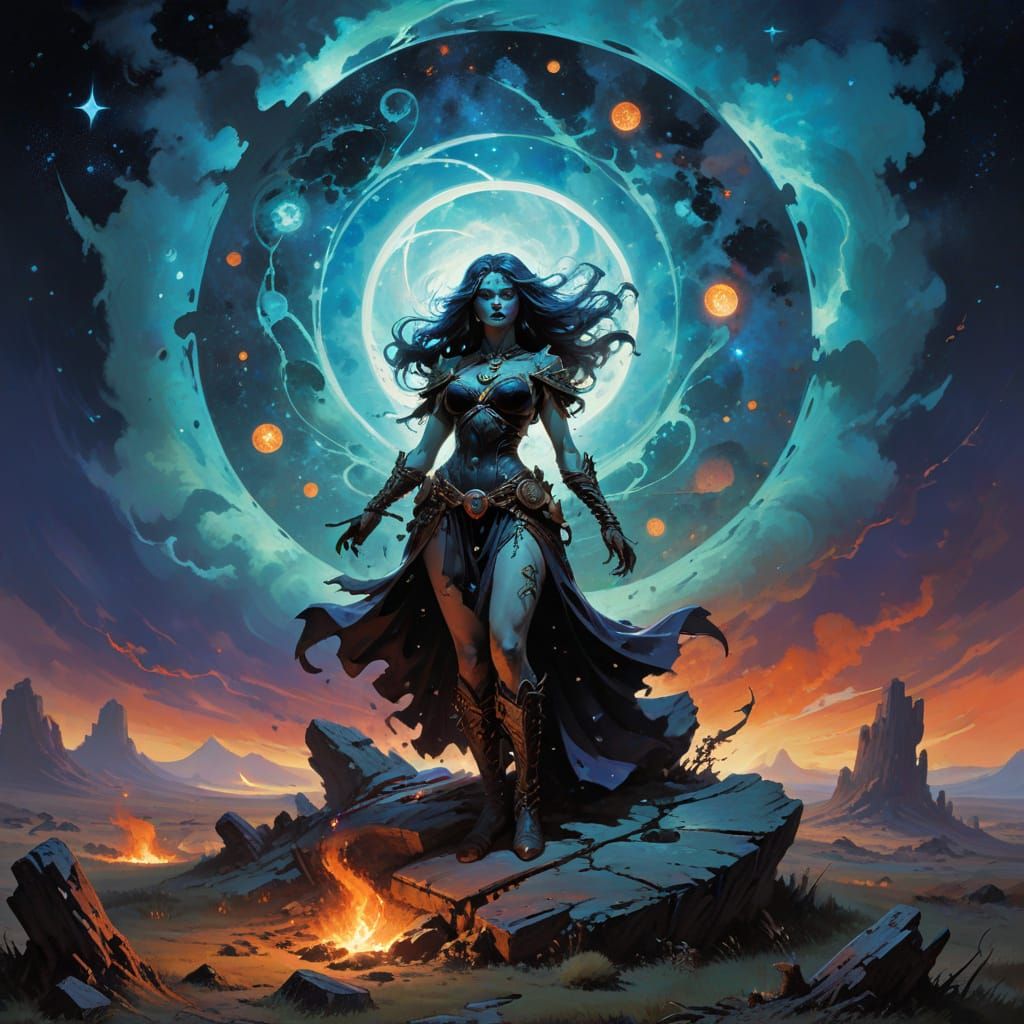 Powerful Witch Conjures Arcane Energy in Stone Circle