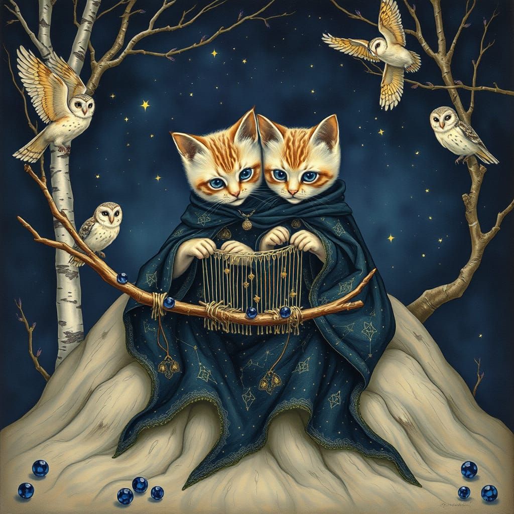 Feral Kittens and Constellation Weaver in Art Nouveau Style